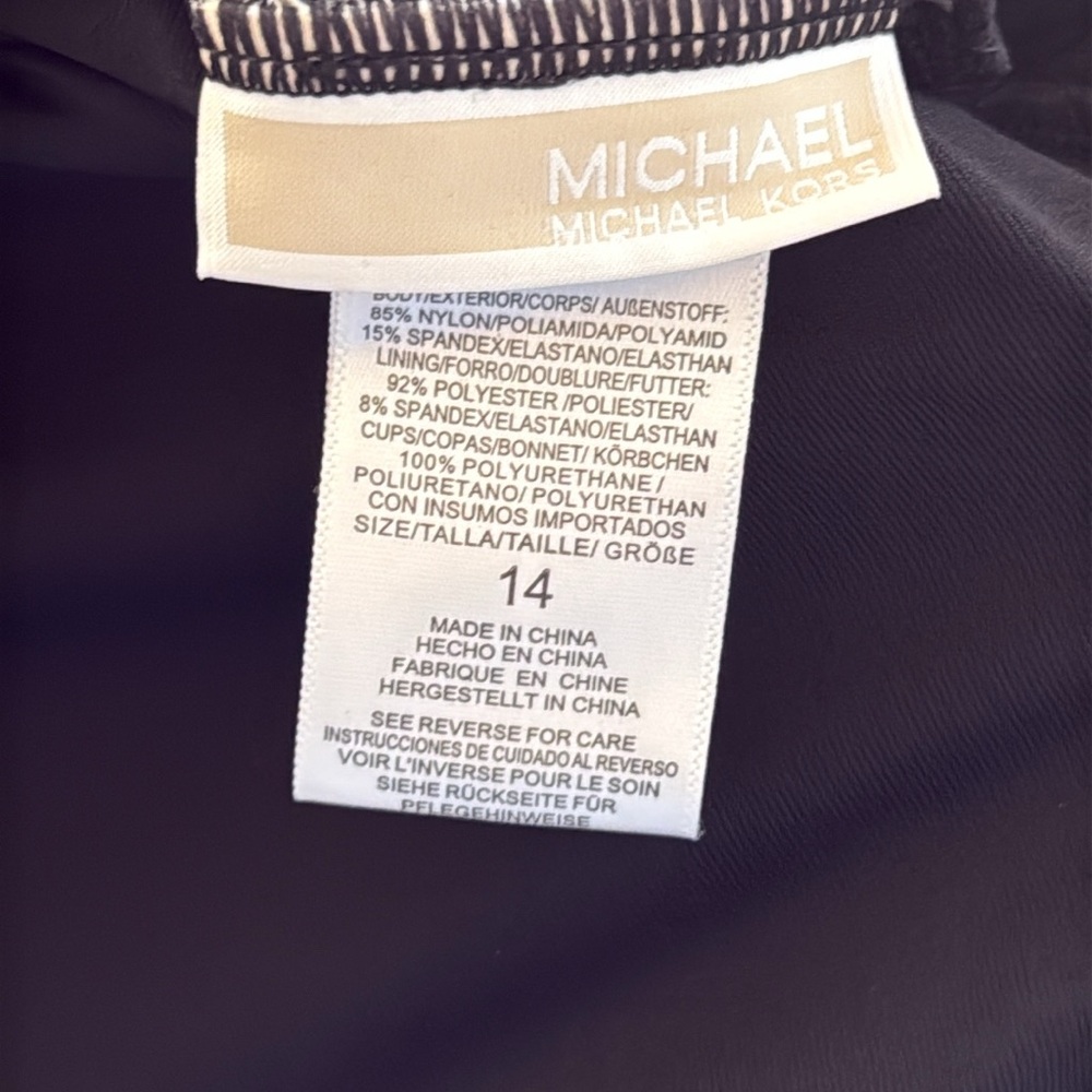 NWT Michael Kors Signature Solid Logo Chain Scoop Neck Swimsuit, Black sz 14 - Picture 10 of 10